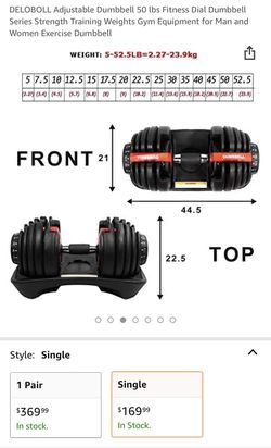 Adjustable Dumbbell 50 lbs Fitness Dial Dumbbell Series Strength Training Weights Gym Equipment for Man and Women Exercise Dumbbell (single) Thumbnail