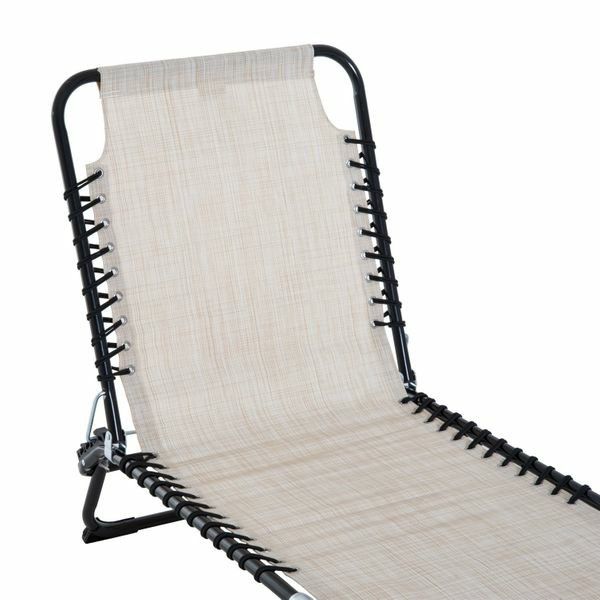 3-Position Reclining Beach Chair Chaise Lounge Folding Chair - Cream White