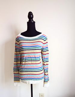 Talbots Women's Striped Long Sleeve Sweater. Cardigan 70% Nylon. Size  L Thumbnail