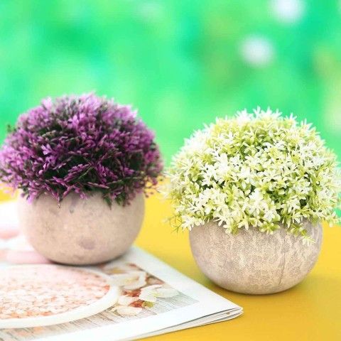 2-Pack Mini Artificial Plants Small Fakes Plants Topiary Shrubs Potted Decorative Faux Plant