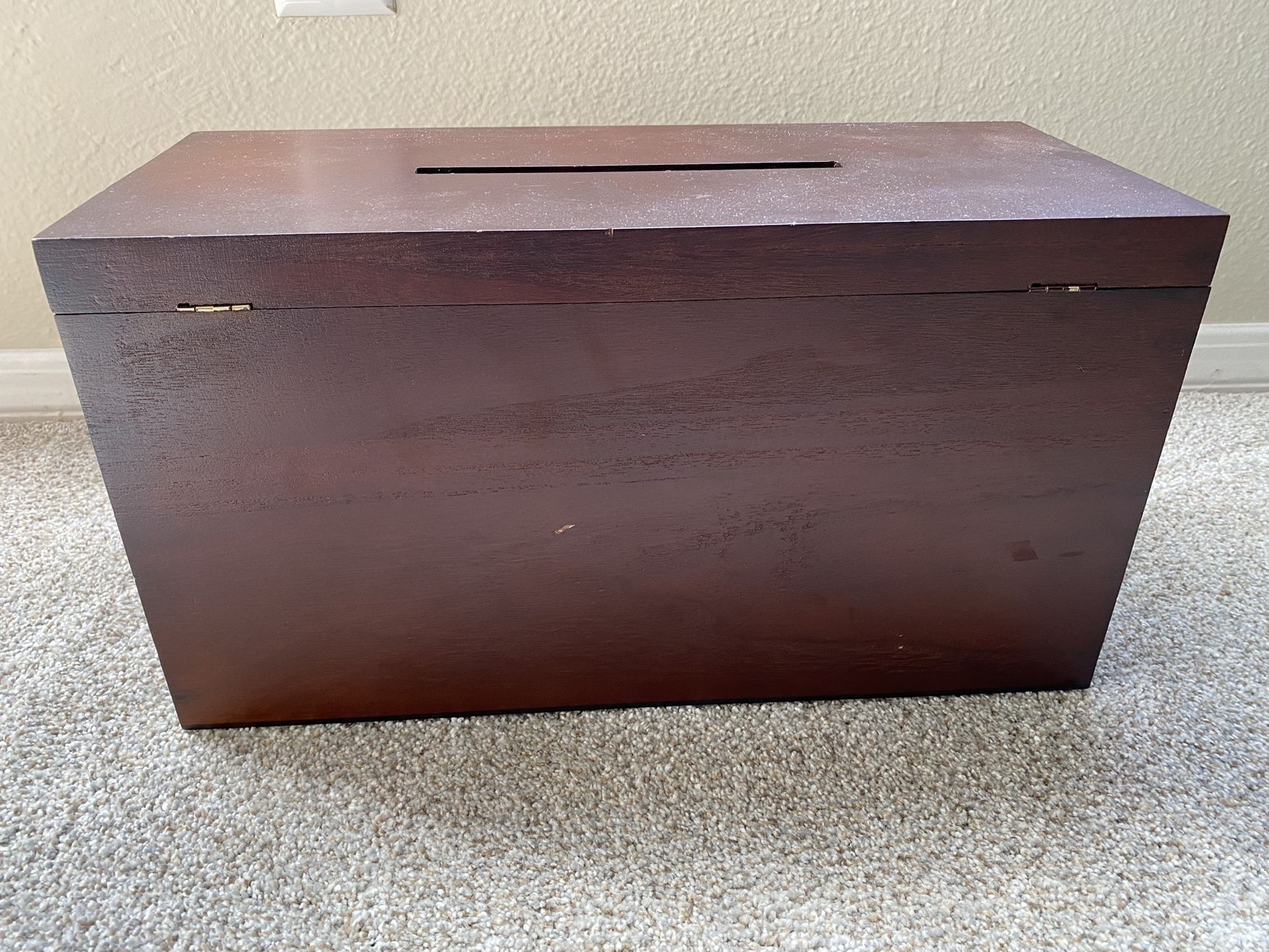 Hickory Wood Wedding Card Box With Gold Pens