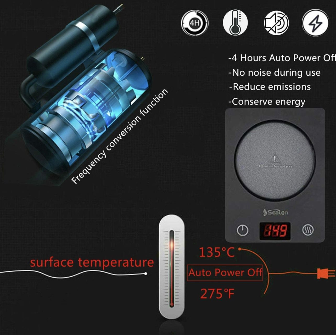 Coffee Mug Warmer, Cup Warmer for Desk, Electric Heating Plate with Auto Power Off, 3 Temperature Settings and LCD Display for Tea, Milk, Soup, Touch