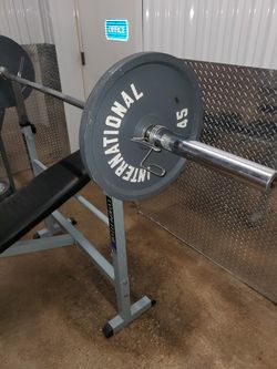 COMPETITOR. IMPEX WEIGHT BENCH WITH 300 LB OLYMPIC WEIGHT SET LIKE NEW AND DELIVERY AVAILABLE TODAY Thumbnail