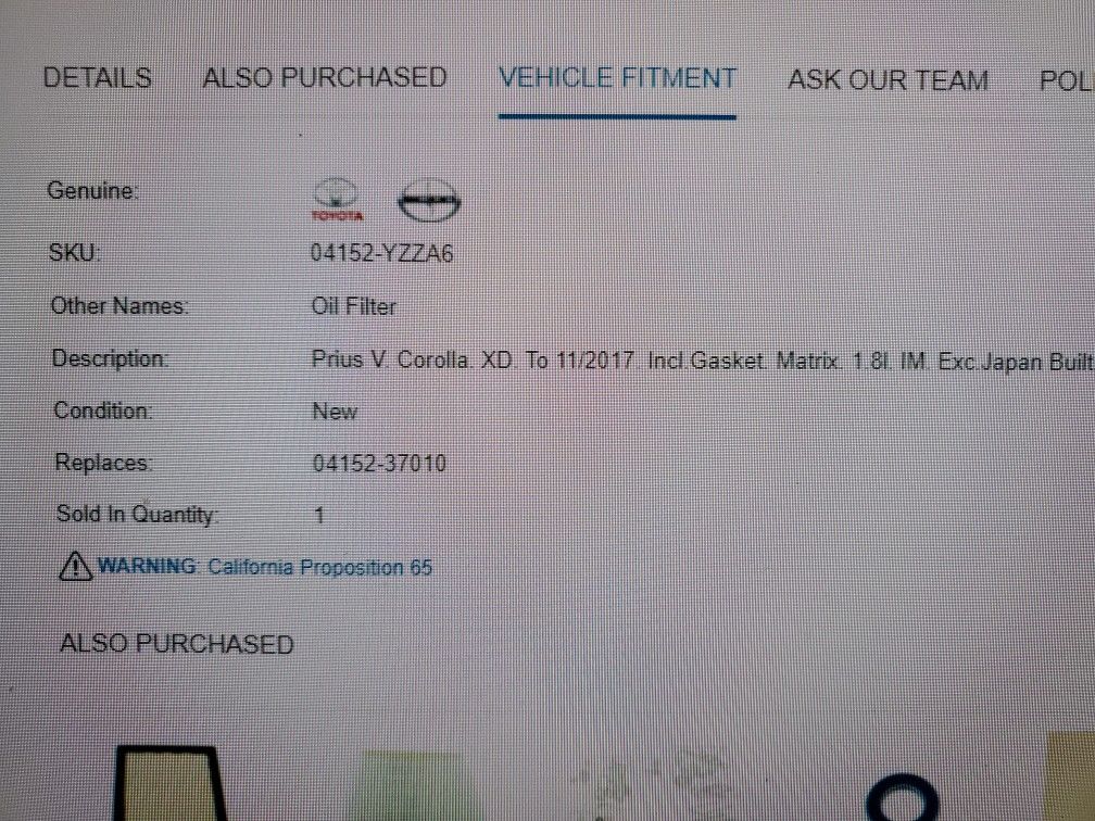 Toyota oil filters