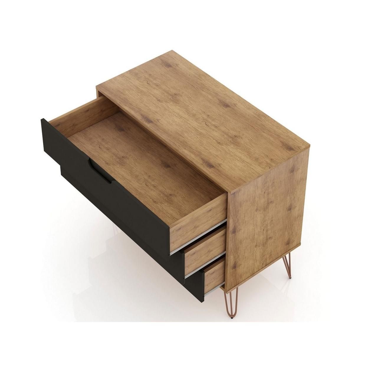 Rockefeller Mid-Century- Modern Dresser with 3- Drawers in Nature and Textured Grey