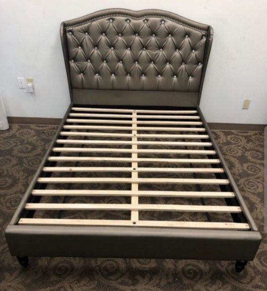 Brand New Full Size Silver Leather Platform Bed Frame (New In Box) 