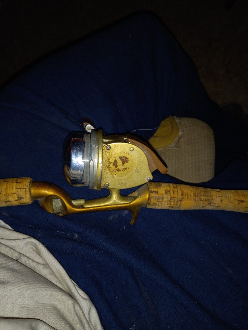 Vintage Brass Fishing Rod And Reel
