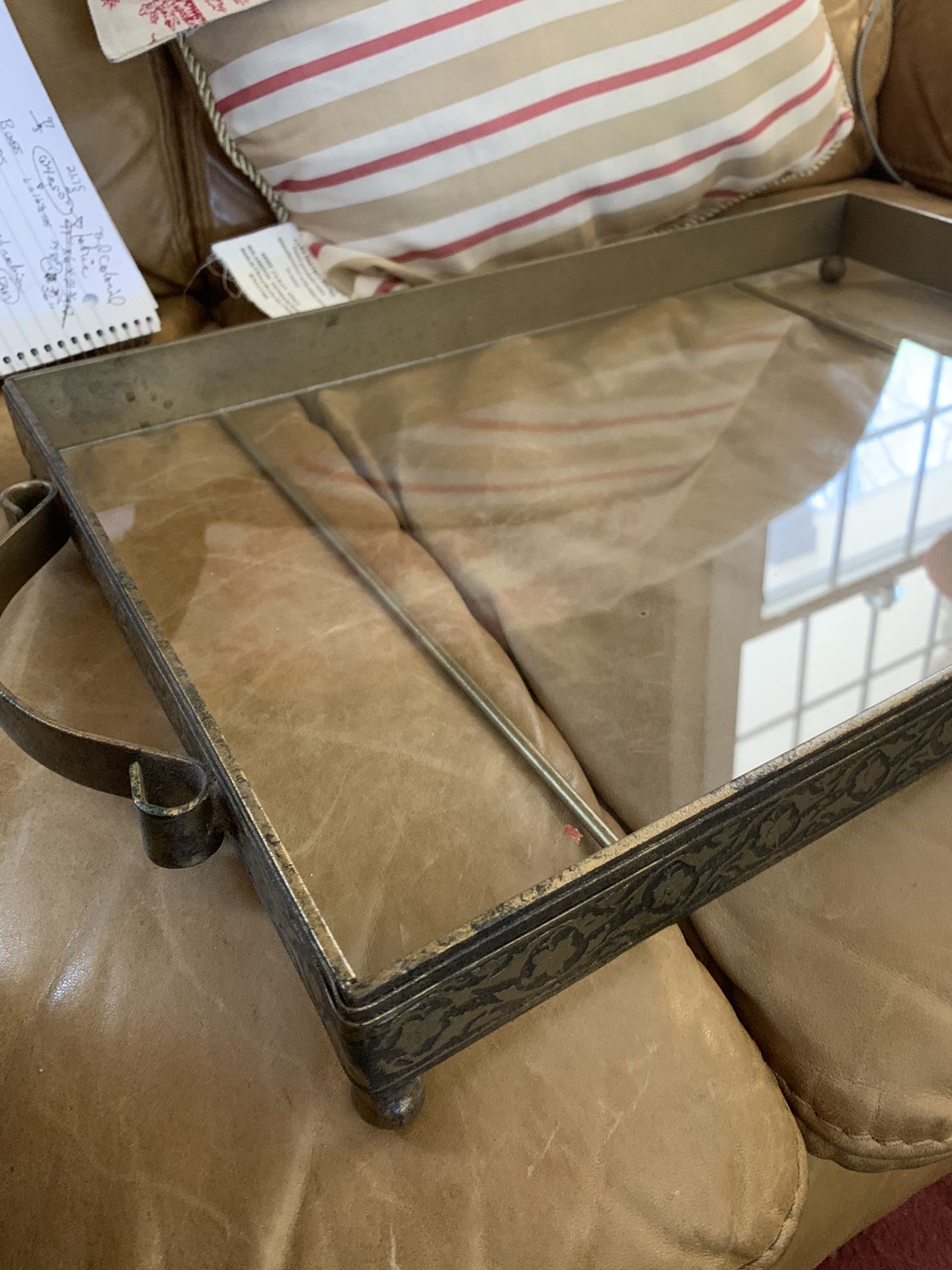Brass Glass Serving Tray 12 X 19