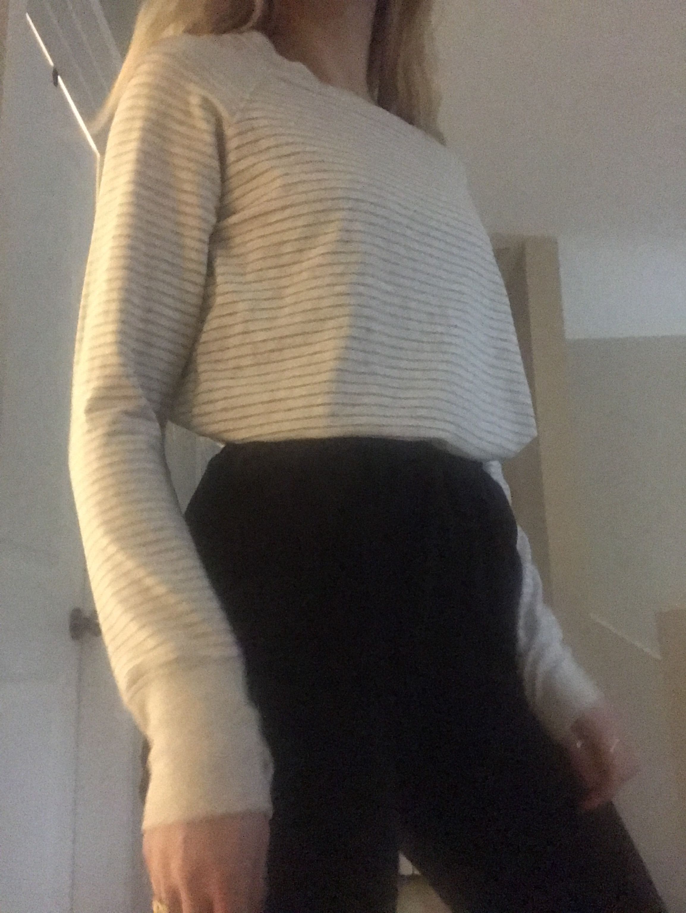 DANSKIN Size Medium Grey and White Striped Sweater