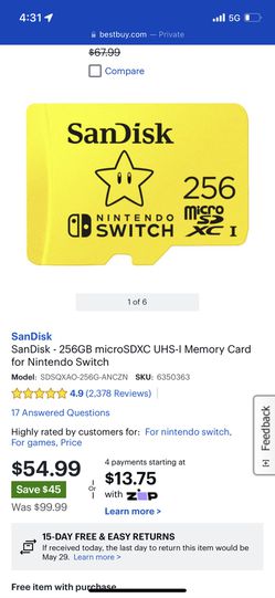 microSDX Card for Nintendo Switch 256 Gb  Thumbnail