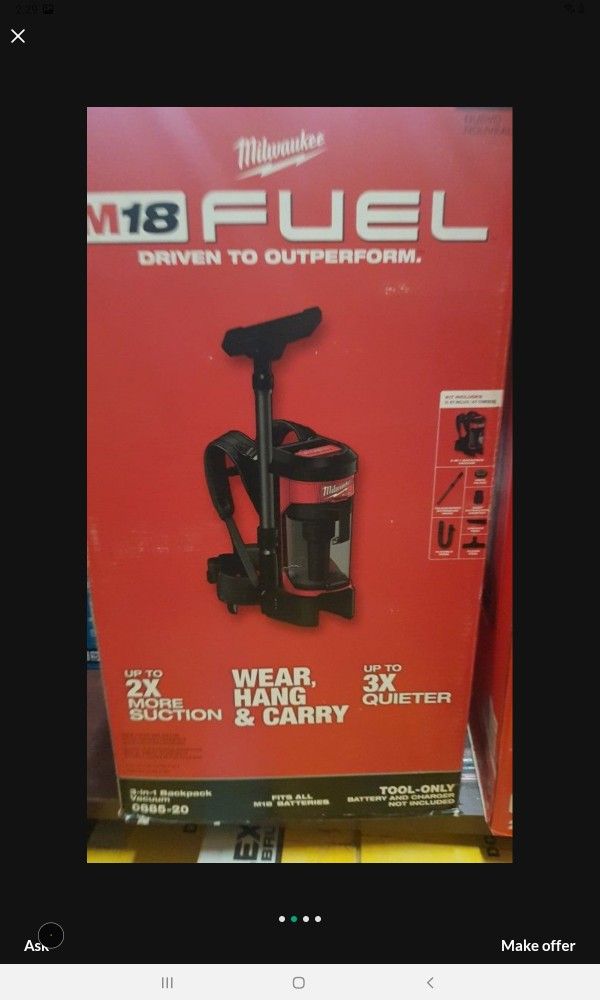 MILWAUKEE M18 FUEL BRUSHLESS 1 GAL CORDLESS 3-IN 1 BAC2 PACK VACUUM TOOL ONLY NEW
