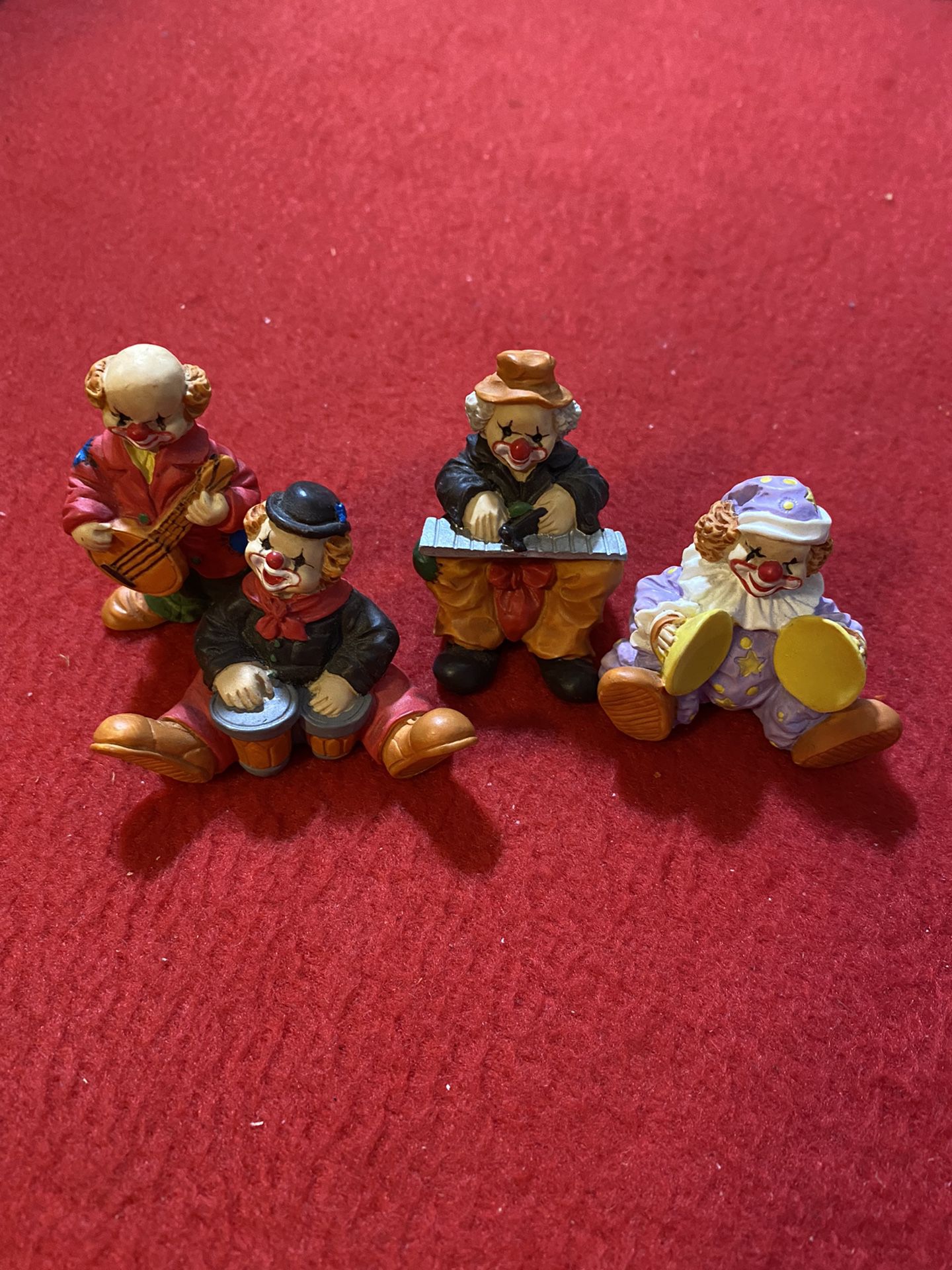 Set Of 4 Miniature Musician Clown Figurines