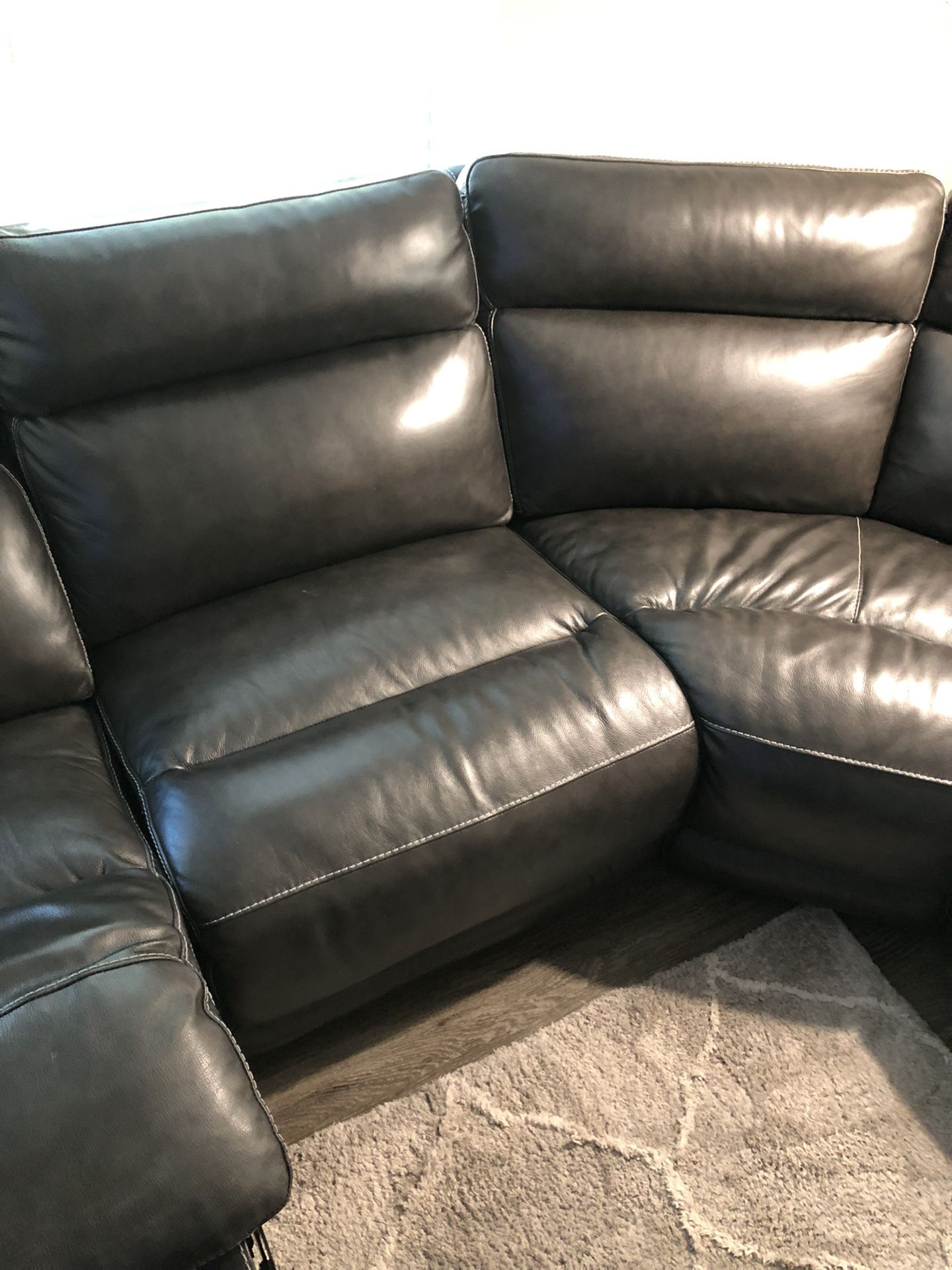 Ty Gable Pewter Leather Couch (6) Pieces Total