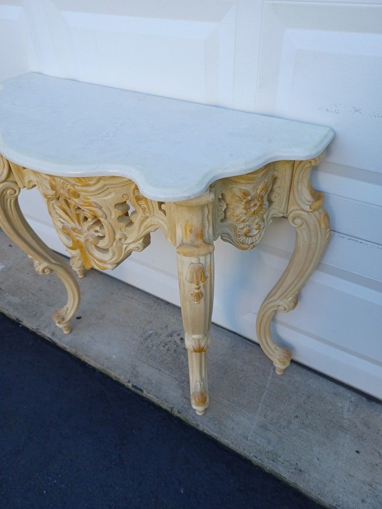 Antique Marble Top Console Table And Hollywood Regency Mirror