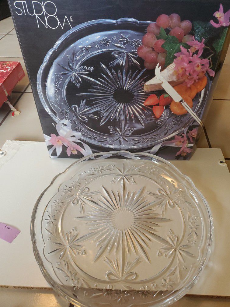 Studio Nova Glass Etched Platter 14"