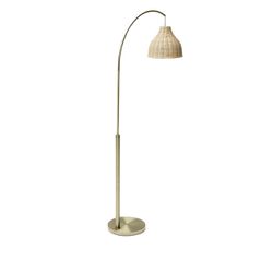 Antique BrassColor Arch Floor Lamp with Rattan Shade by Drew Barrymore Flower Home Thumbnail