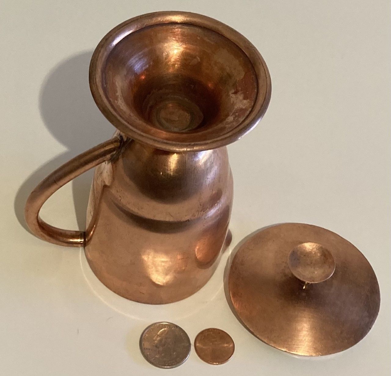 Vintage Metal Copper Serving Pitcher, 5 1/2" Tall, Kitchen Decor, Table Display, Shelf Display, This Can Be Shined Up Even More