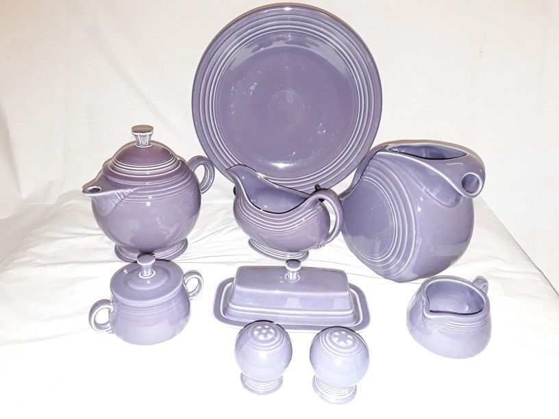 Lilac Fiestaware misc serving pieces platter teapot pitcher gravy boat butter dish cream sugar