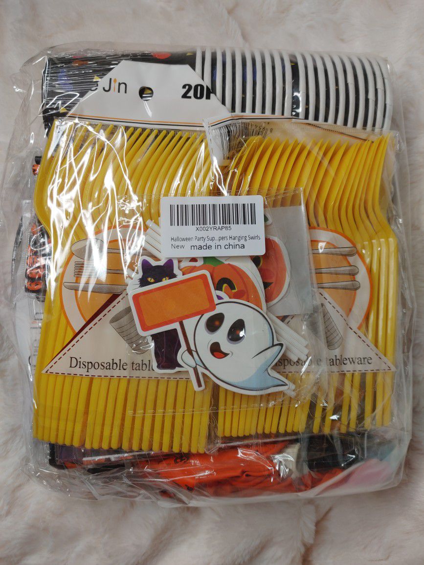 NEW Halloween Party Supplies Set- Serve 20 - Halloween Decorations For Adults And Kids, Include Halloween Plates Cups Napkins Straws Tablecloth Banner