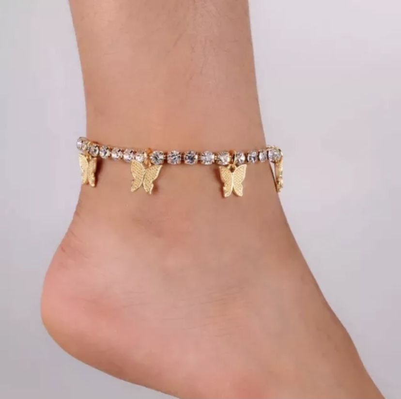 New Butterfly Anklet Tennis Chain Gold