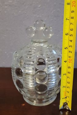 RARE Tiara clear glass button and ridge Candy Dish Jar with lid cover Thumbnail