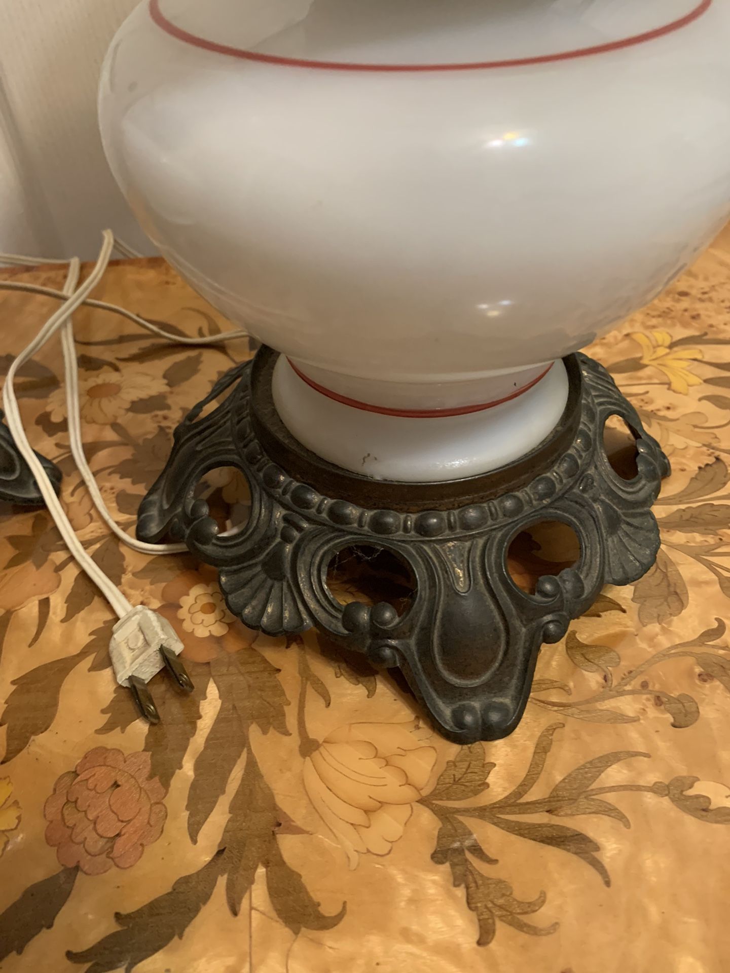 Vintage Set Of 2 Hurricane Lamp Roses Design With 3 Way Electric Lighting