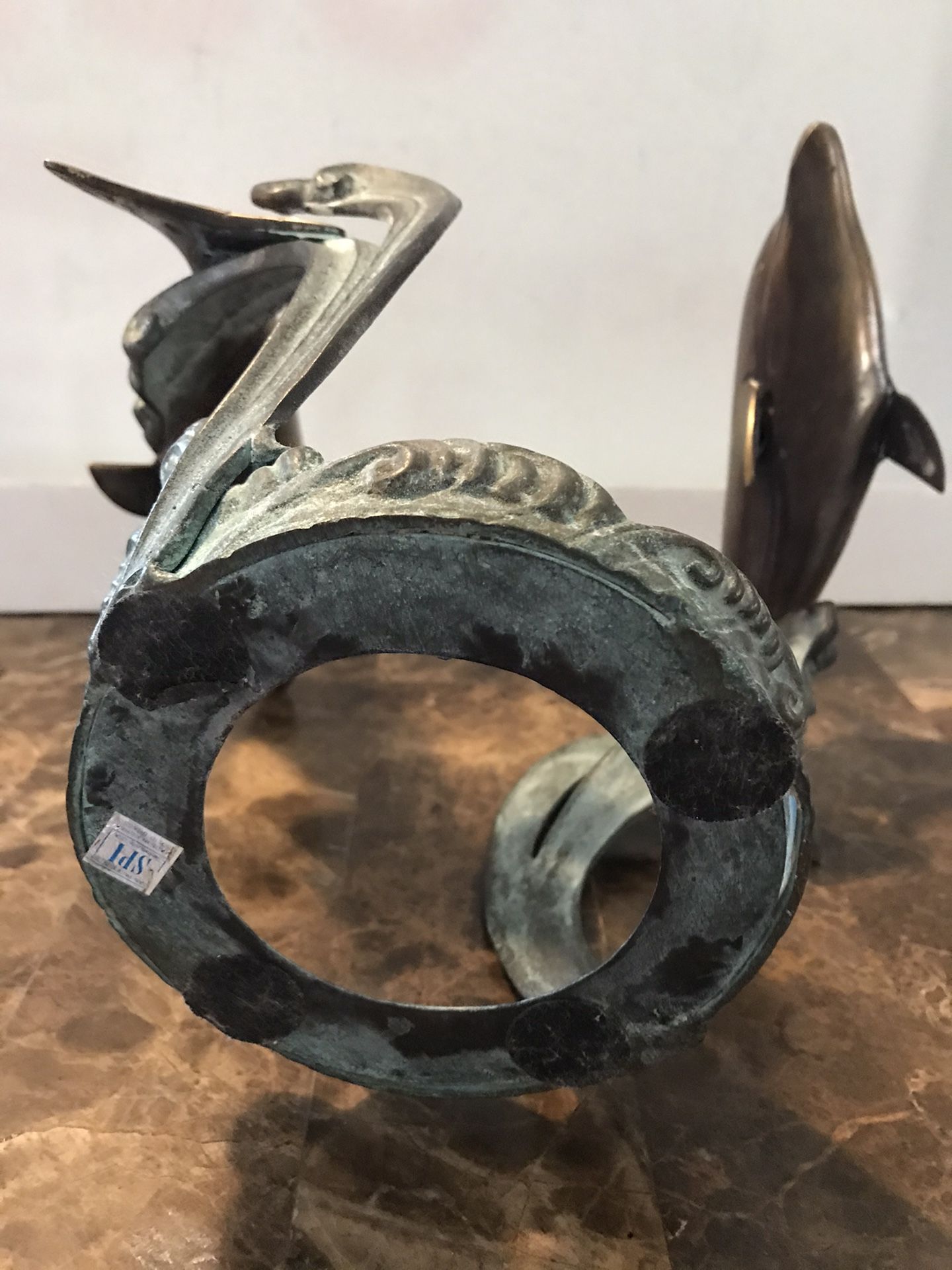 BRASS DOLPHINS SCULPTURE CANDLE/PLANT/JAR HOLDER SAN PACIFIC INTERNATIONAL