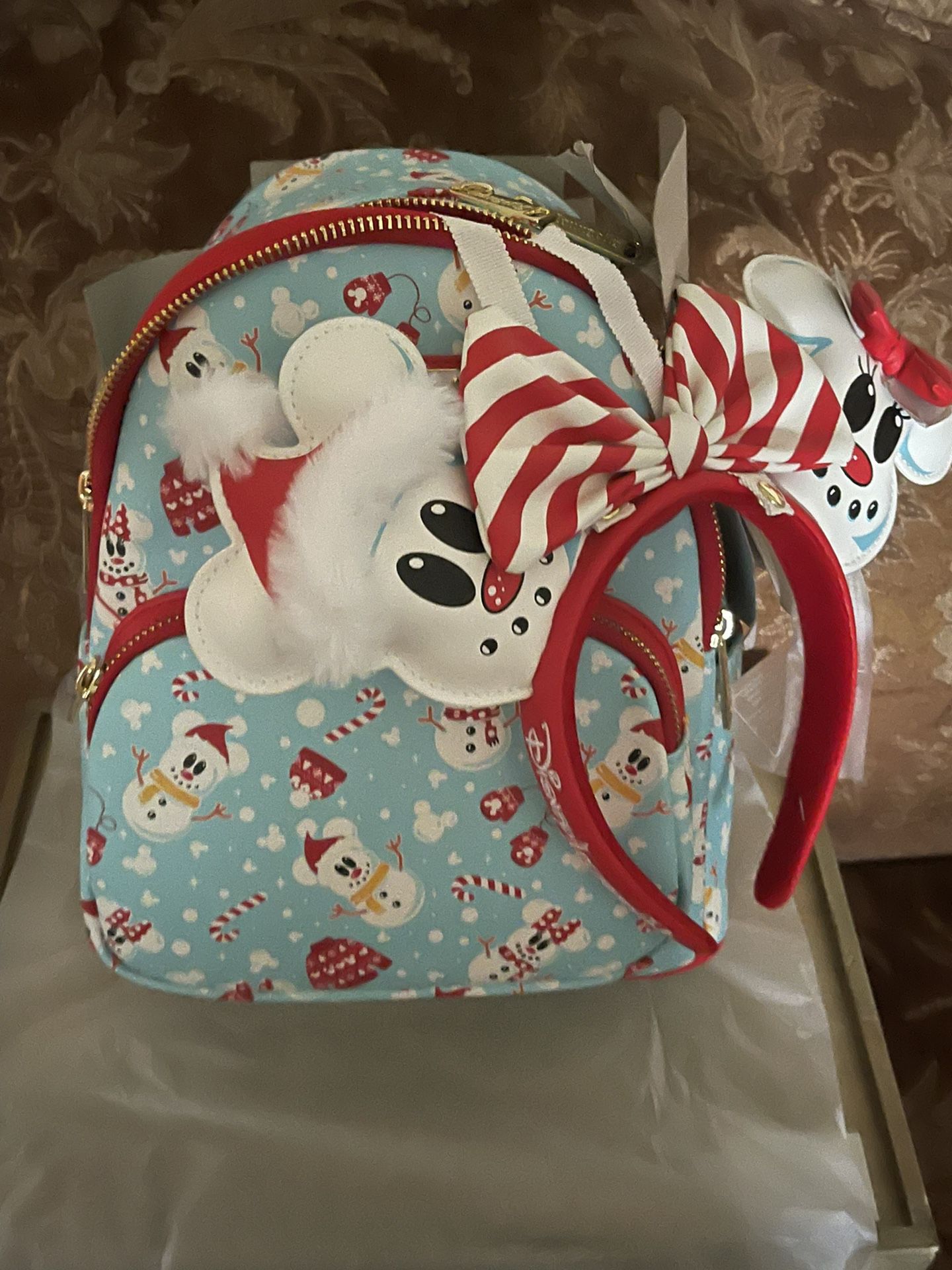 Loungefly Disney Mickey & Minnie Snowman Backpack & Ears