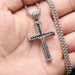 "Style Grooved Dovetail Charms Cross Necklace, BL089 Thumbnail