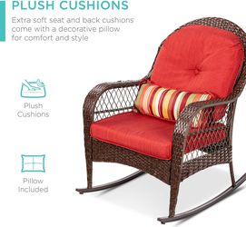 Red Rocking Chair with Steel Frame, Weather-Resistant Cushions Thumbnail