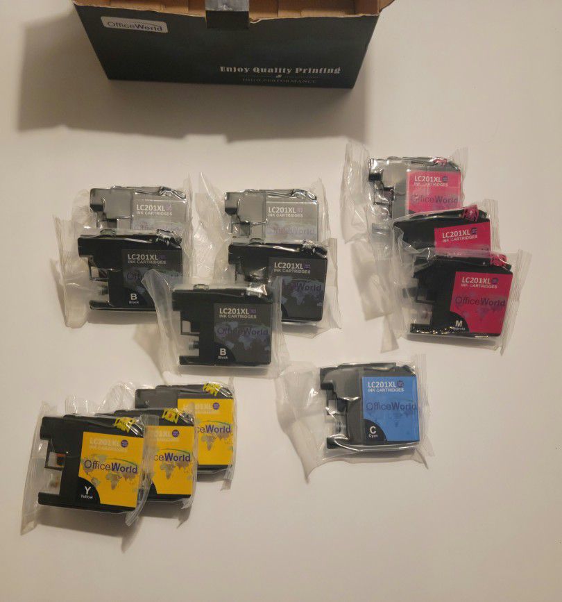 Office World Lot of 12 Printer Ink Cartridges LC201XL Multicolor For Brother New