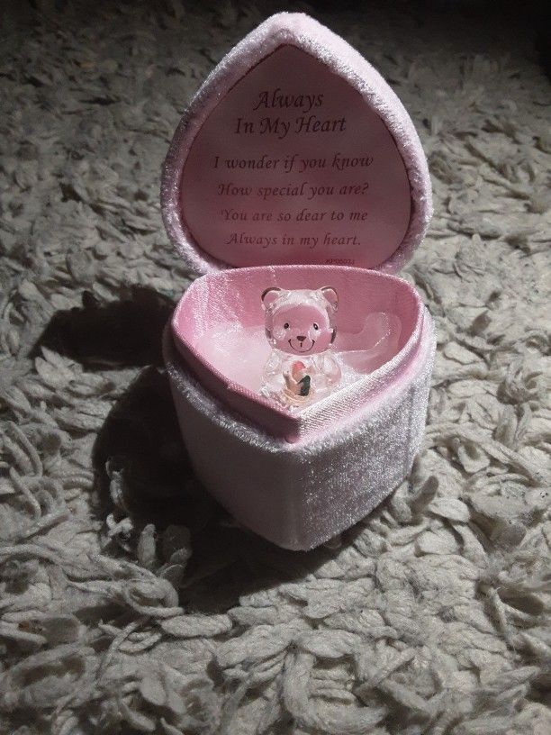 Pink Box With Glass Bear Inside