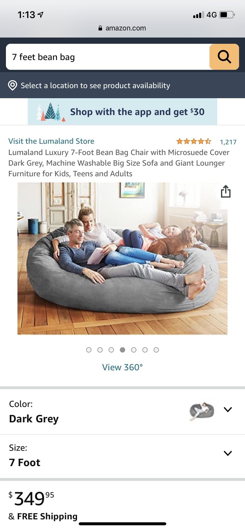 Lumaland 7 Foot Bean Bag Chair