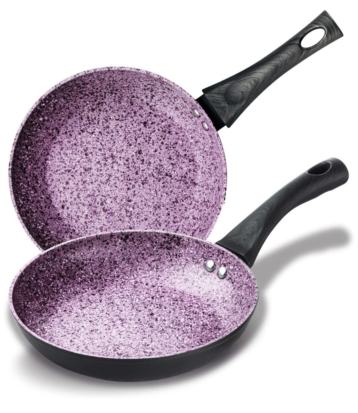 Nonstick-Frying-Pan, 9.5" & 11" Frying Pans Nonstick with Granite Coating, 2 Pieces Gray Frying Pans with Slotted Turner and Pan Protector,Aluminum A