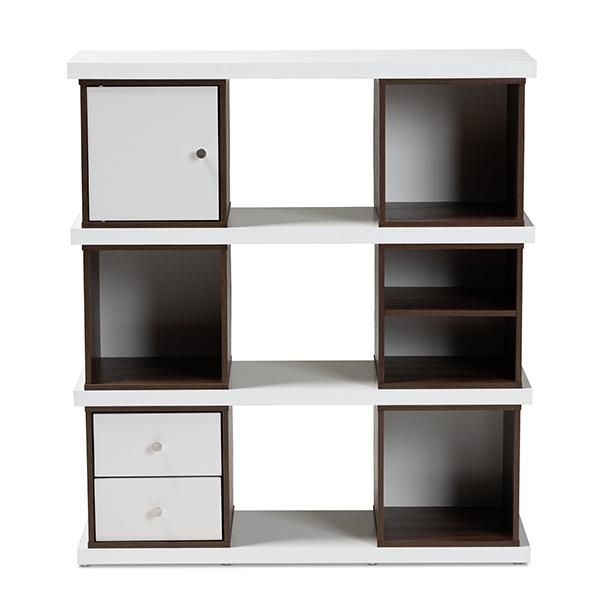 Rune Modern and Contemporary Two-Tone White and Walnut Brown Finished 2-Drawer Bookcase