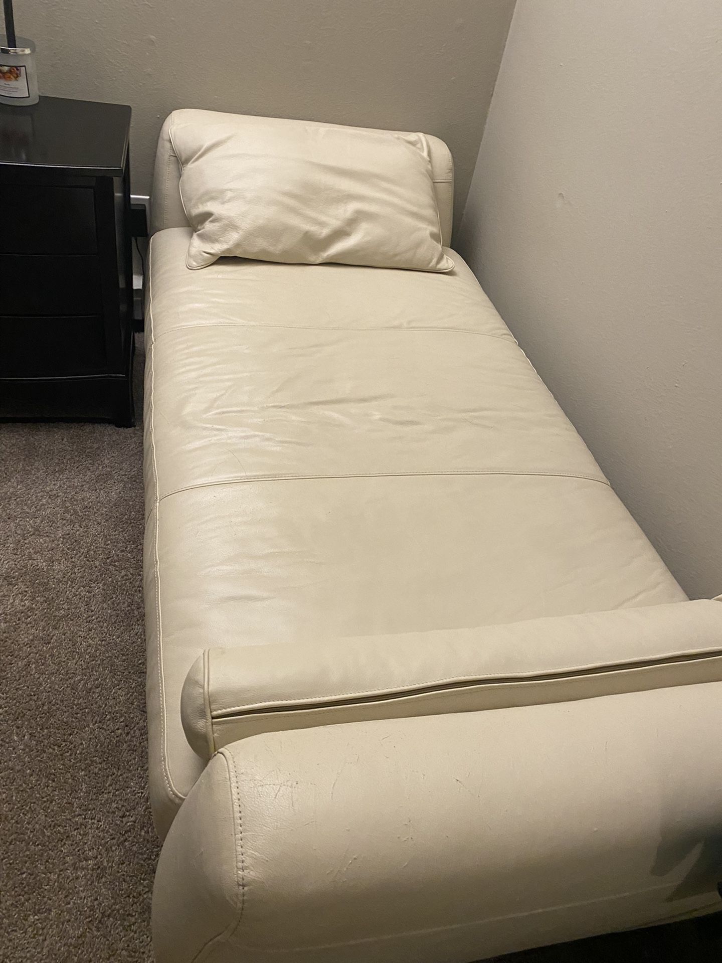 Genuine White Leather Sofa & Chaise Lounge