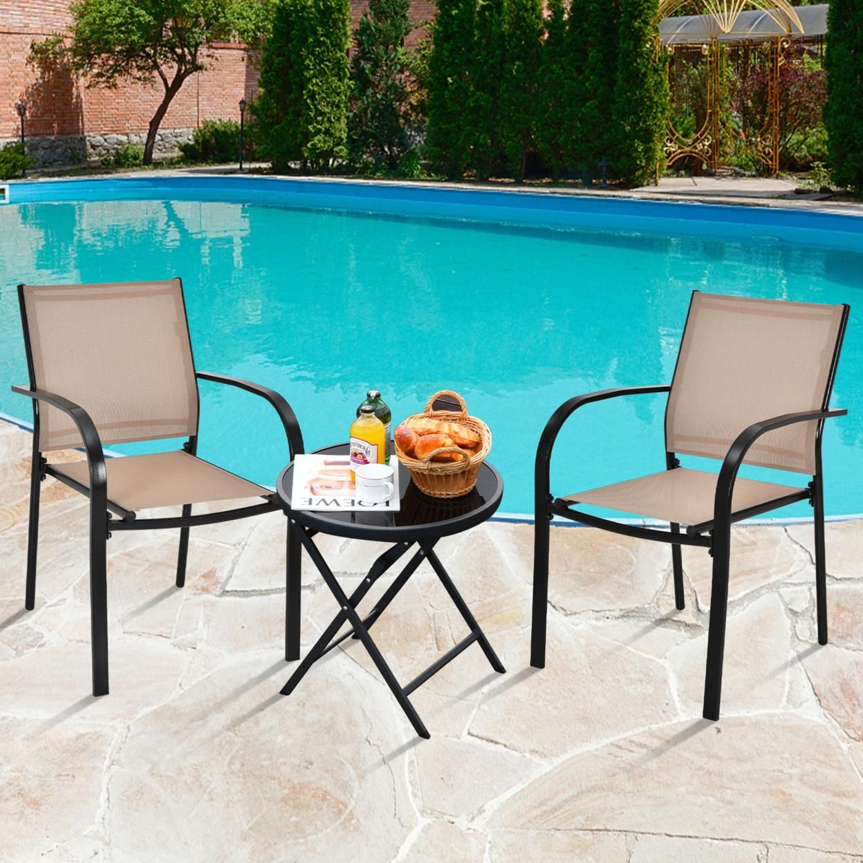 Gymax 4PCS Stackable Patio Dining Chair w/ Steel Frame & Quick-drying Fabric