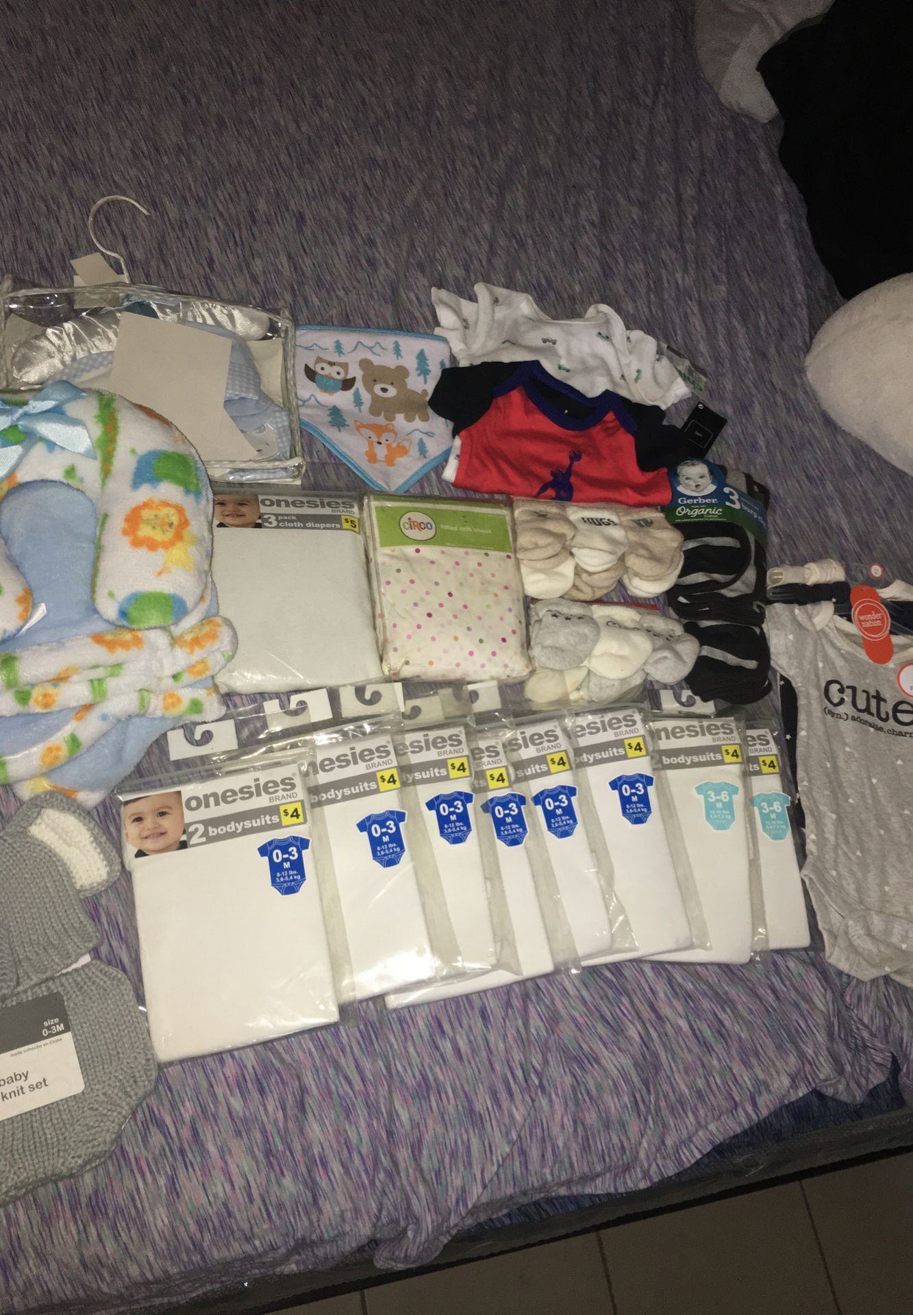 Baby onesies baby knit set baby burp clothes baby fitted crib sheet baby blanket & neck pillow set