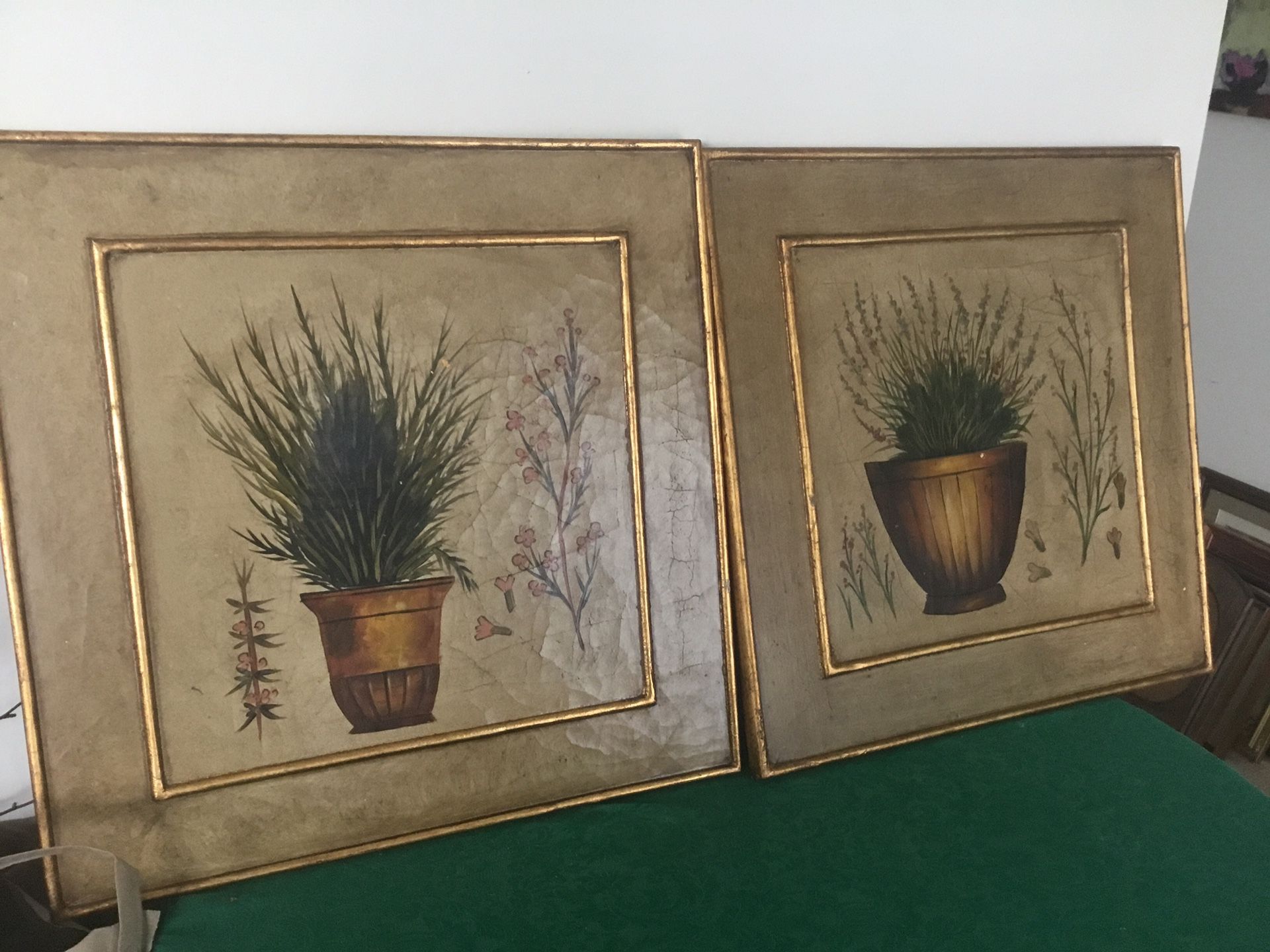Pair Framed Herb 2 Oil paintings 22 x 22 Light Ware light use