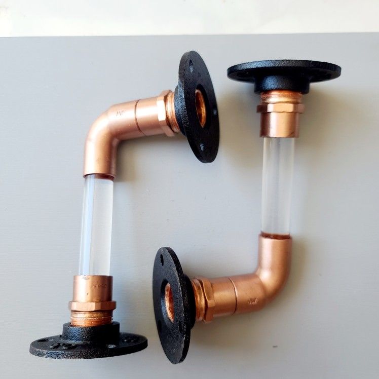 COPPER PIPE AND ACRYLIC 90 DEGREE REVERSIBLE SHELF BRACKETS (2)