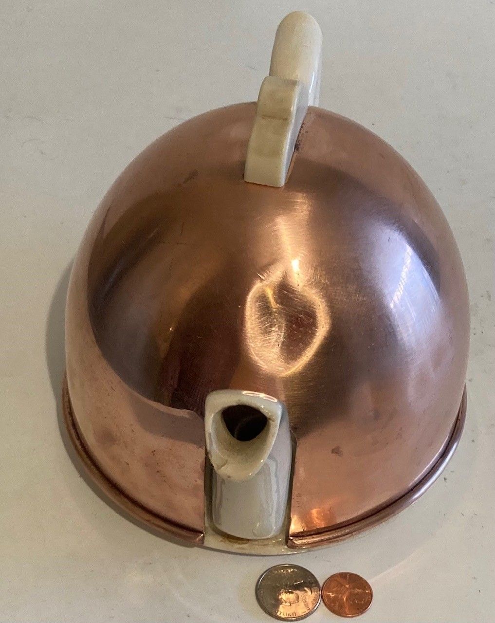 Vintage Copper Metal and Porcelain Tea Pot, Tea Kettle, Made in England, 10" x 6", Kitchen Decor, Use It, Table Display, Shelf Display