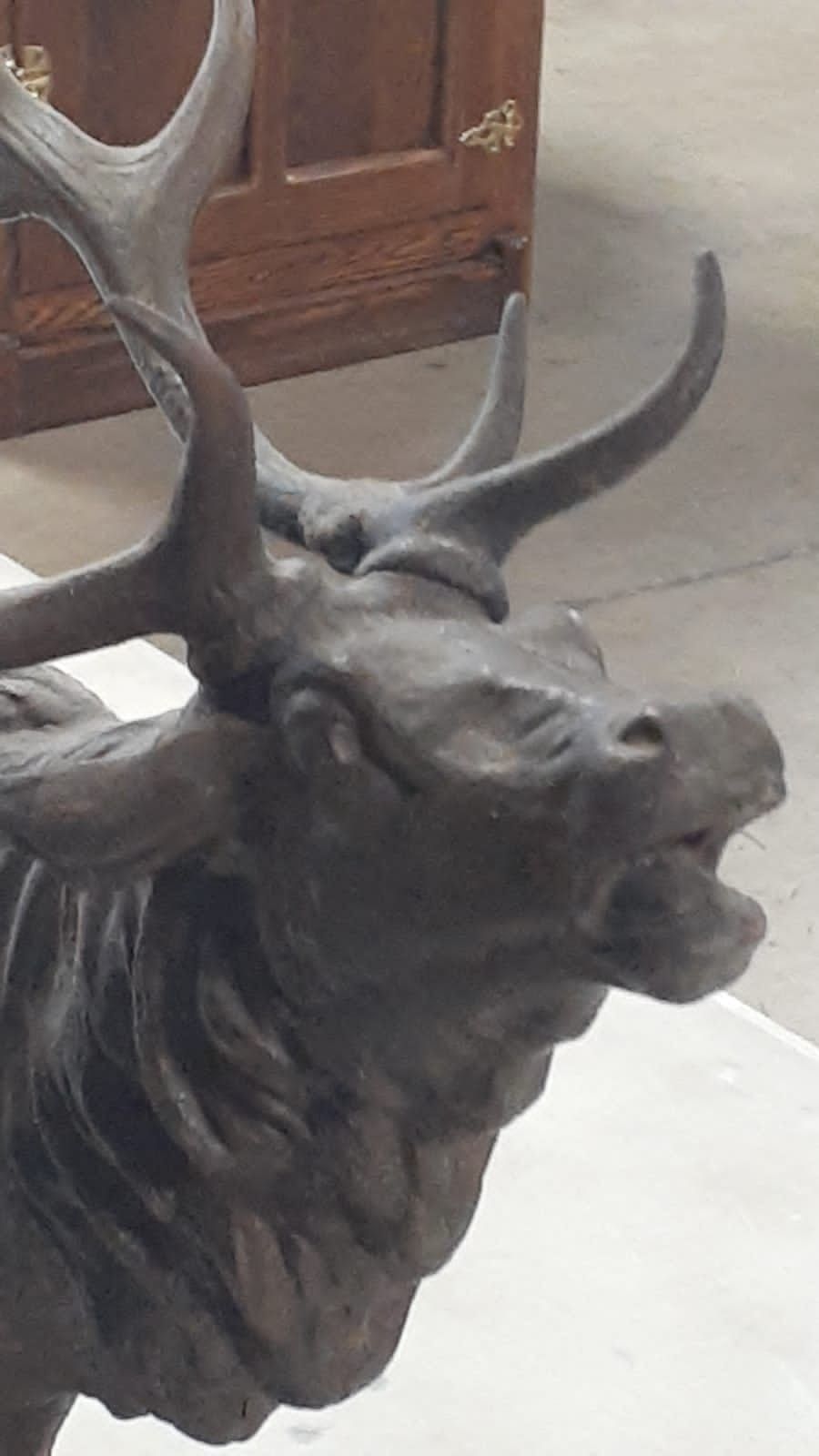 Vintage Bronze Statue Elk Deer Stag Hunter Wildlife Sculpture Figure Artwork
16" high - 18" wide