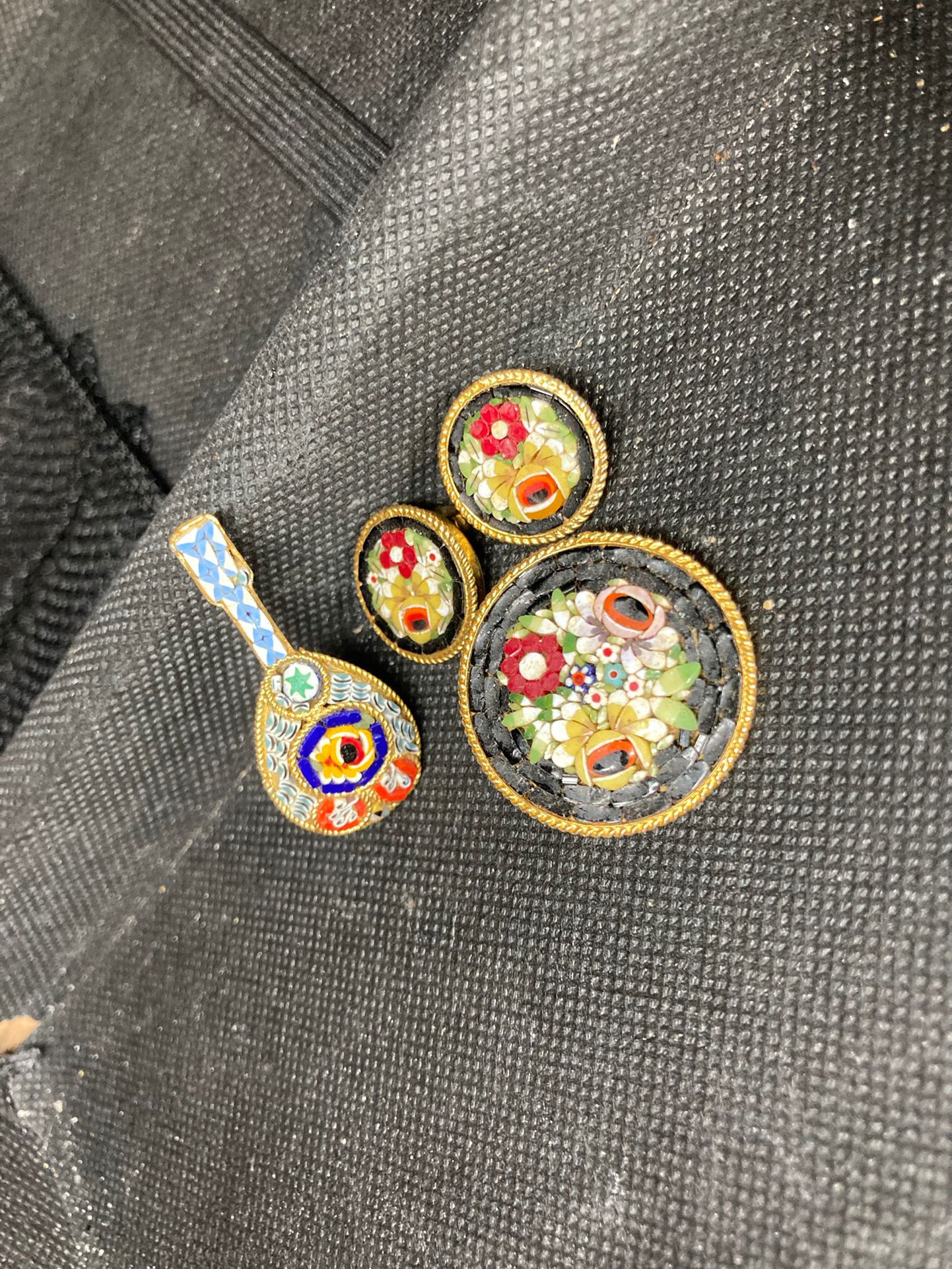 Antique Italian & Venetian -Floral Brooch Pin; Micro Mosaic Design 🤍 Sold As A Set Or Individual