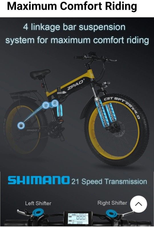 21 SPEED WIDE TIRE FOLDING ELECTRIC BIKE