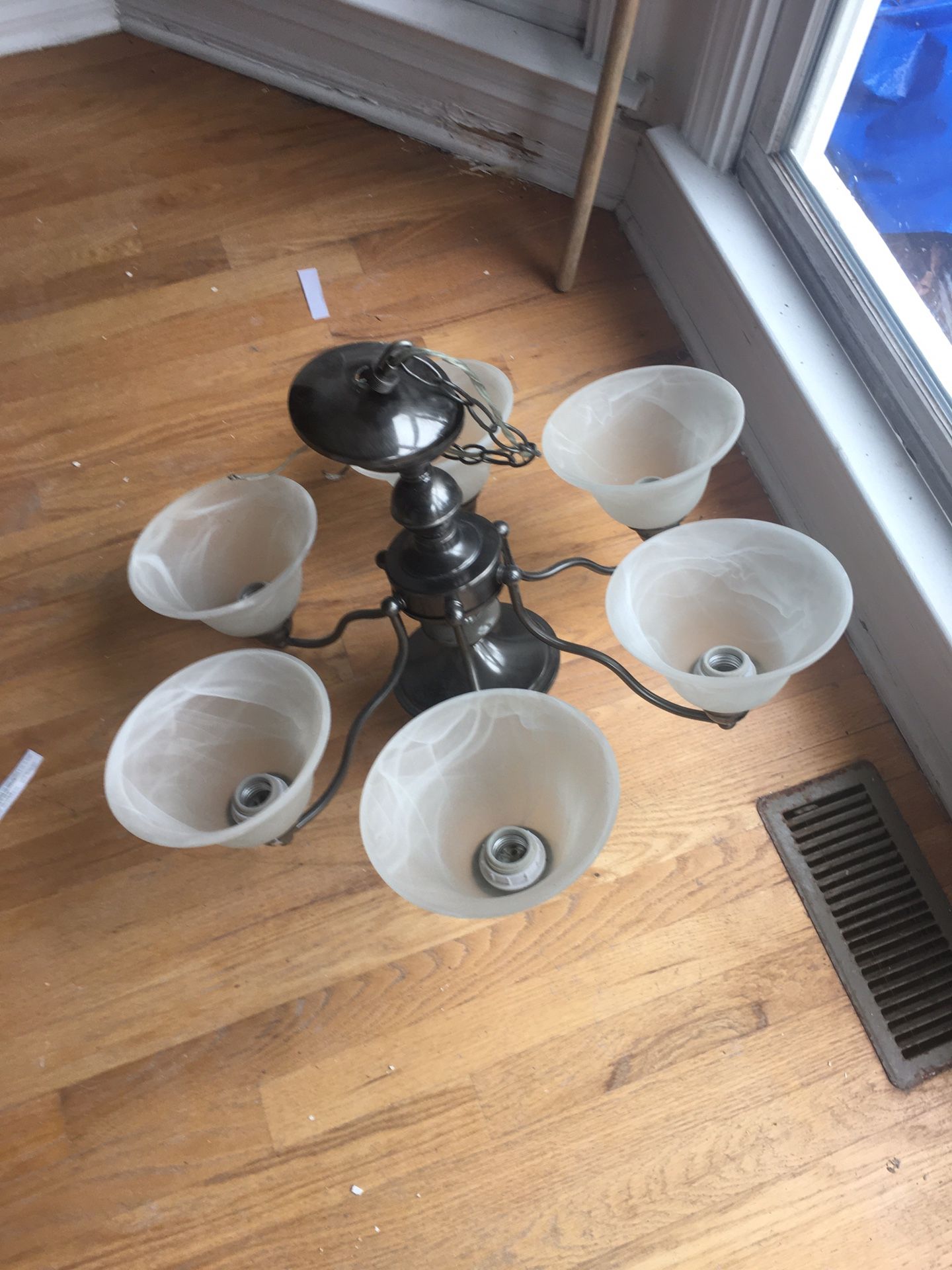 One Nickle and Frosted Glass Light Fixtures