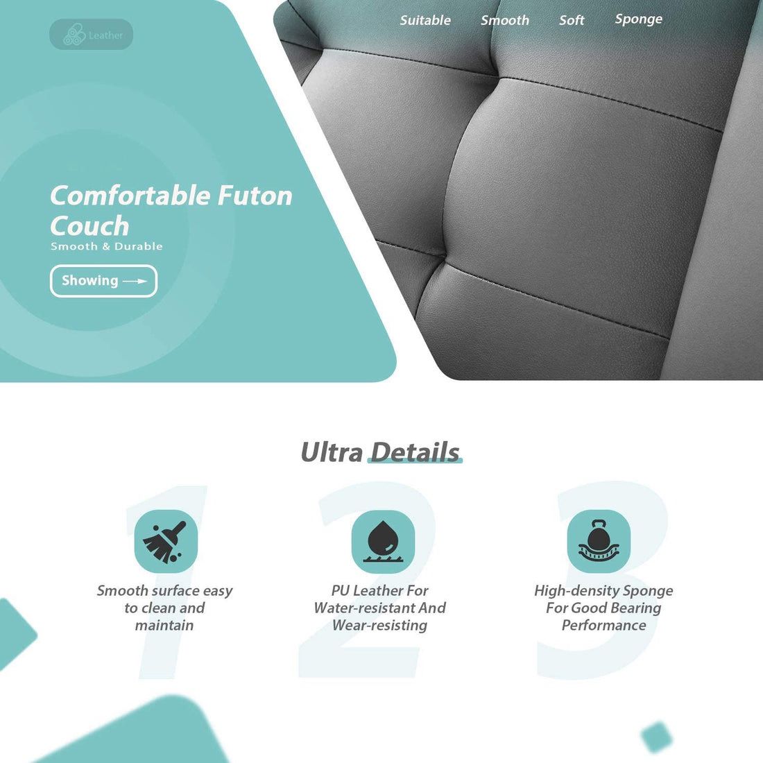 New Sofa Bed Modern Faux Leather Couch Bed Convertible Folding Recliner for Living Room with 2 Cup Holders and Armrest (Black) Modern PU Leather Conve