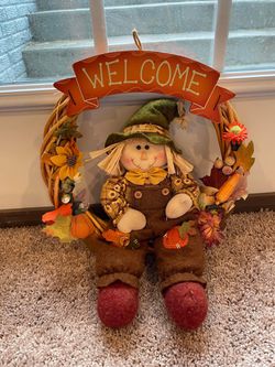 Fall Scarecrow Autumn Hanging Welcome Wreath Thumbnail