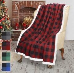 Red Buffalo Plaid Sherpa Throw TV Blanket W/Carry Bag, 50"x60", Super Soft Warm Comfy Plush Fleece