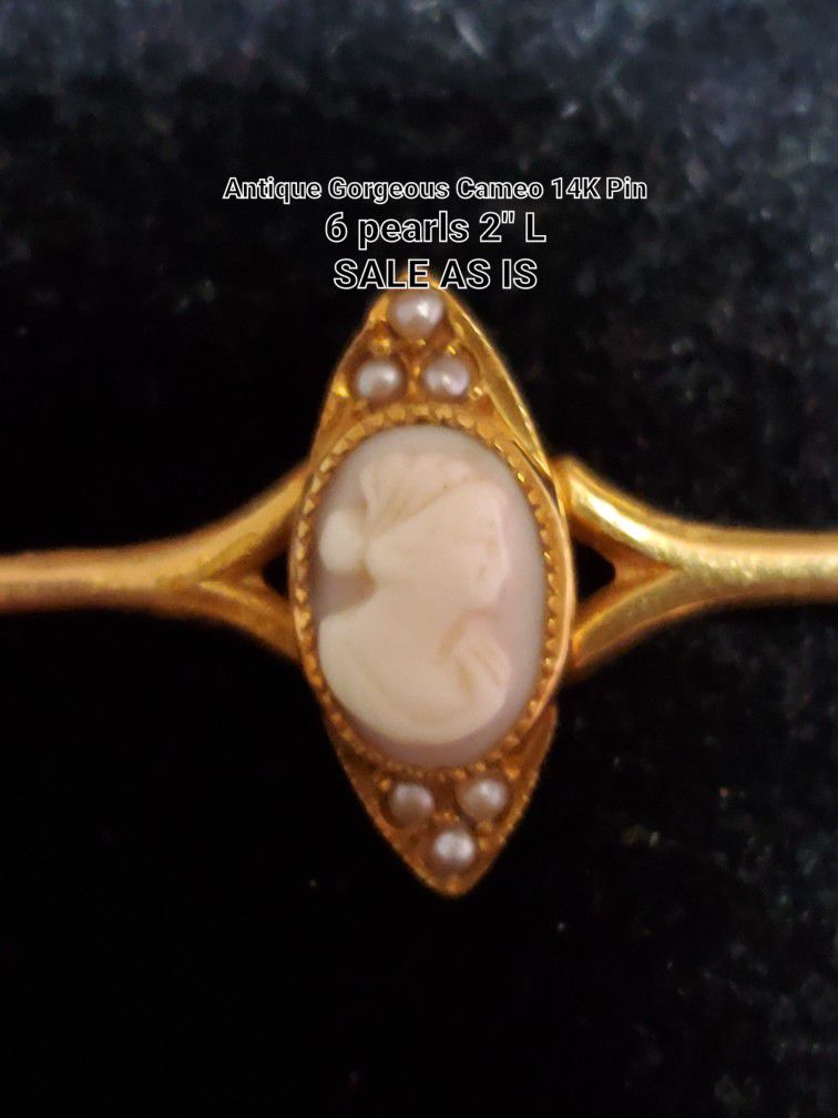 Antique Gorgeous 14k Cameo Brooch 