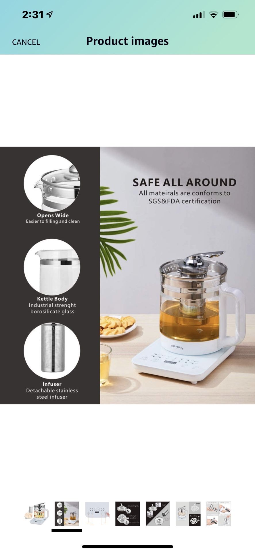 Electric Kettle, Zenph 1.5L Glass Stainless Steel Tea Kettle, Multifunction Tea Coffee Maker, Smart Touch Panel, 18 Smart Menu Hot Water Boiler with T